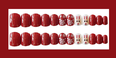 Uñas Postizas Navideñas con Diseño de Reno y Copos de Nieve - Image 7