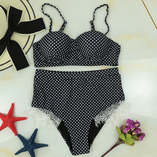 Bikini Talle Alto con Encaje, Lunares y Cierre Underwire - Image 8