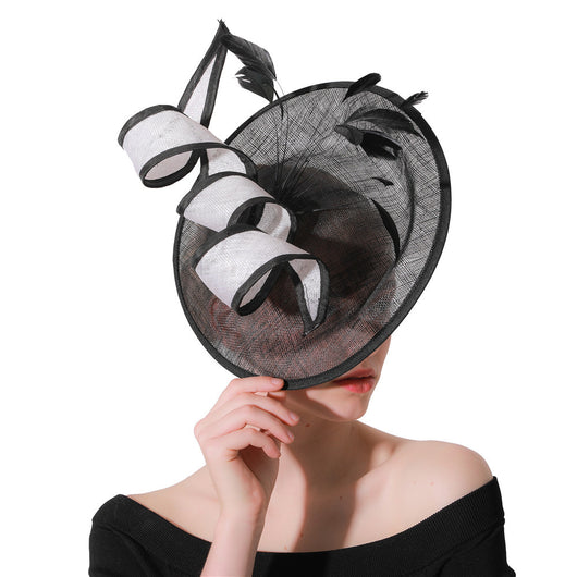 Sombrero de Malla Elegante para Novia y Eventos Formales Blanco y Negro - Image 3