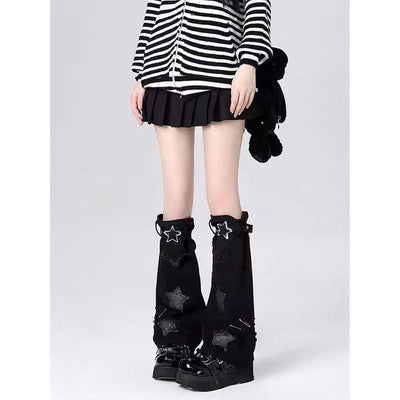 Calcetines Largos Sueltos con Bordado de Pentagrama para Mujer - Image 2