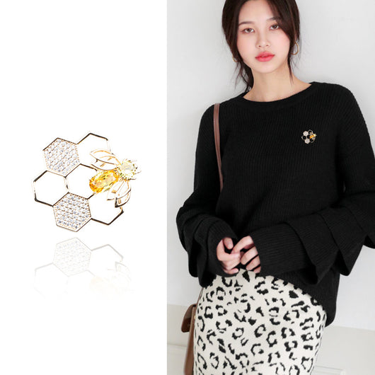 Broche Abeja Diamante Panal Geométrico Giratorio - Image 11