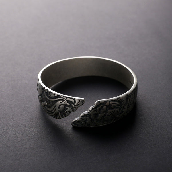 Pulsera de Plata Fina S999 Fénix y Peonía - Estilo Étnico Tailandés Retro Mate para Mujer - Image 5