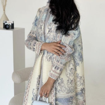 Cardigan Djellaba Étnico con Pliegues y Estampado - Capa Clásica de Moda - Image 28