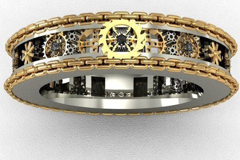 Anillos de Engranajes Tallados Plata Antigua para Hombre y Mujer - Image 2