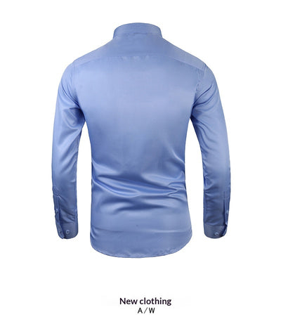Camisa de Negocios Manga Larga Talla Grande Cuello Solapa Color Sólido para Hombre - Image 24
