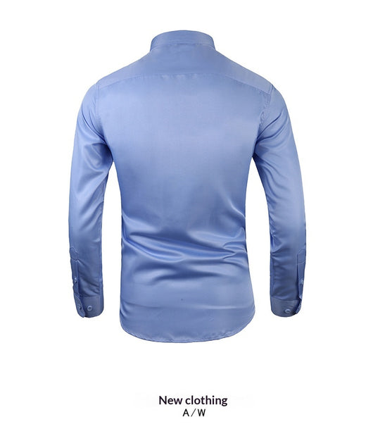 Camisa de Negocios Manga Larga Talla Grande Cuello Solapa Color Sólido para Hombre - Image 24