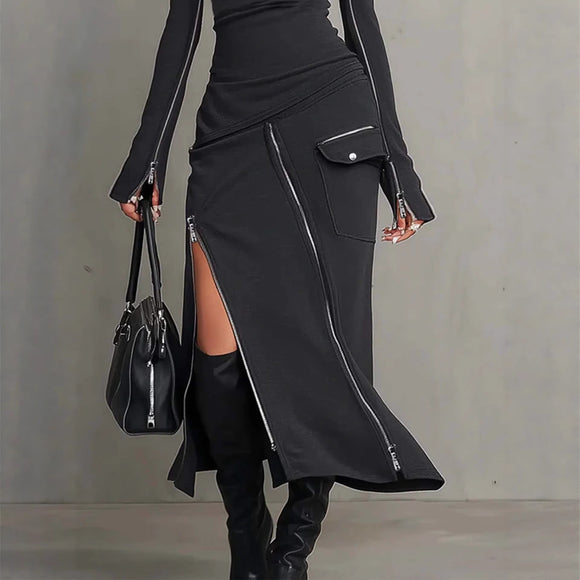 Conjunto Falda con Cierre Lateral y Camiseta Manga Larga