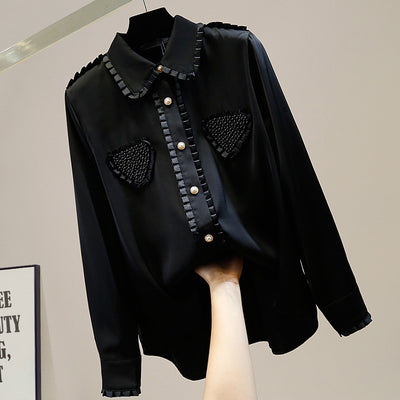 Blusa de Satén con Cuello Muñeca y Largo Irregular - Image 9