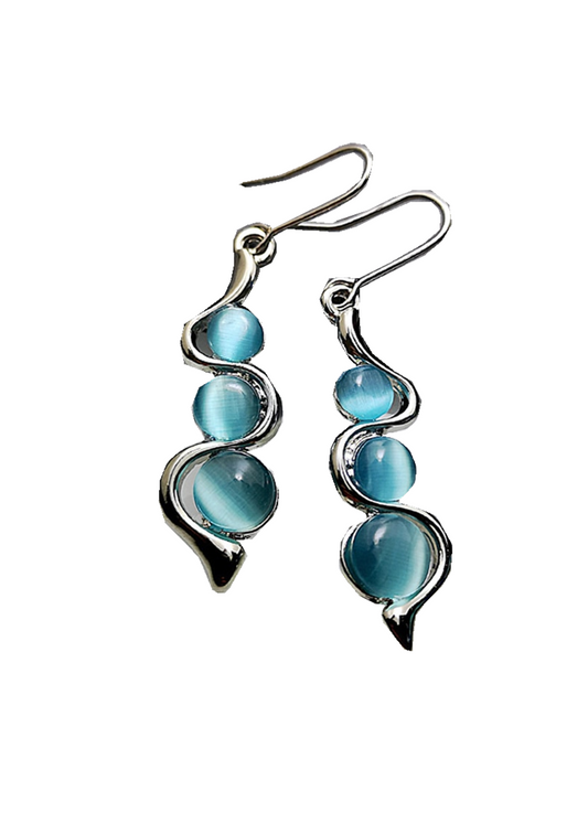 Aretes Ondulados Estilo Bohemio con Gema Ojo de Gato