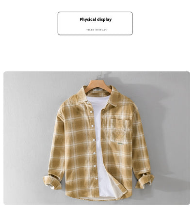 Camisa Cuadriculada de Algodón Cepillado - Estilo Retro Casual - Image 23
