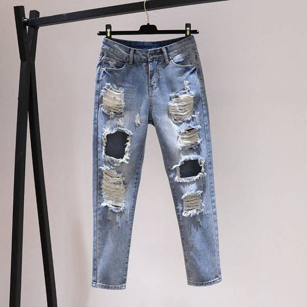 Pantalones Harem Rotos Estilo Coreano - Jeans Sueltos Versátiles para Mujer