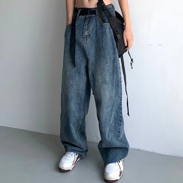 Pantalones Vaqueros Vintage Rectos Unisex con Cinturón - Corte Holgado Clásico