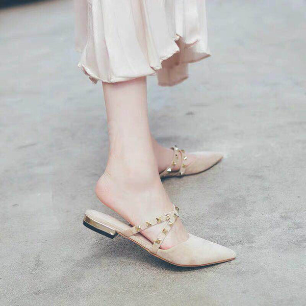 Sandalias Casuales para Mujer con Punta Afilada y Tacón Bajo con Remaches