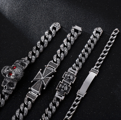 Pulsera de Acero Titanio con Calavera y Cruz - Diseño Dominio Vintage para Hombre - Image 12