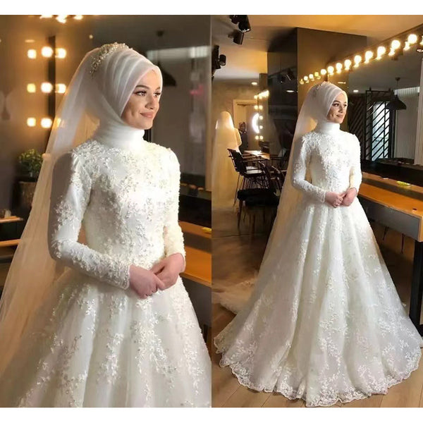 Vestido de Novia Blanco Manga Larga Elegante