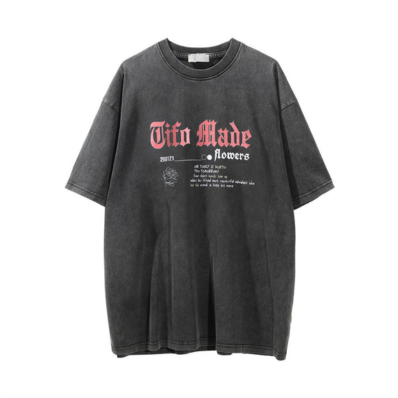 Camiseta Cuello Redondo con Estampado de Rosas para Hombre
