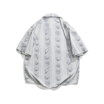 Camisa Suelta Estilo Japonés con Estampado Shell y Solapa - Image 3