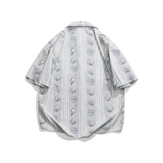 Camisa Suelta Estilo Japonés con Estampado Shell y Solapa - Image 3
