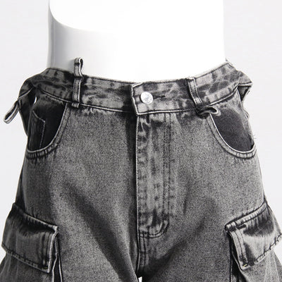 Pantalón Cargo Denim con Diseño de Cinta Decorativa y Bolsillos Múltiples - Image 21