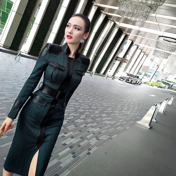Vestido de Cuero con Cierre Frontal Estilo Celebrity
