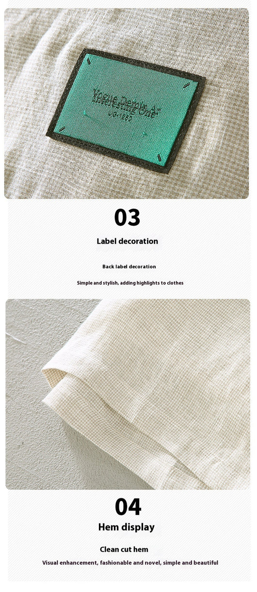 Camisa de Lino Cuadriculada Tejida para Hombre - Manga Corta - Image 12