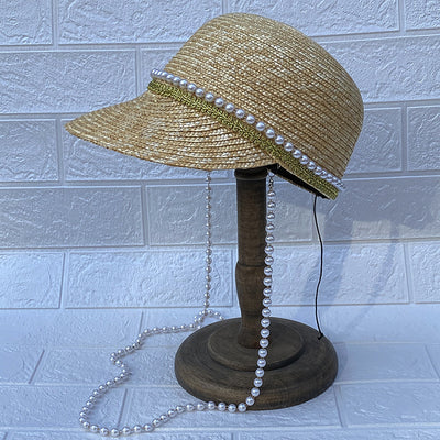 Sombrero de Paja Negro con Cadena de Perlas Artesanal - Image 10