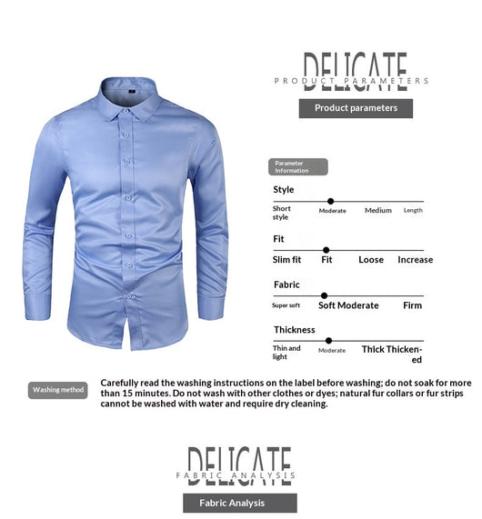 Camisa de Negocios Manga Larga Talla Grande Cuello Solapa Color Sólido para Hombre - Image 29