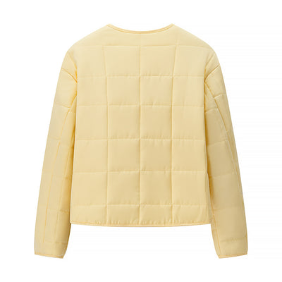 Abrigo Acolchado de Algodón a Cuadros Amarillo para Mujer - Image 3