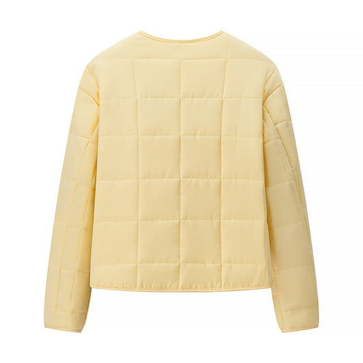 Abrigo Acolchado de Algodón a Cuadros Amarillo para Mujer - Image 3