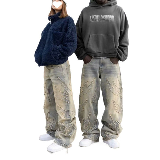 Pantalones Jeans Anchos Rotos Teñidos a Mano para Hombre - Image 5