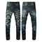 Jeans Azules Rotos con Parches de Cuero - Estilo Urbano de Alta Moda