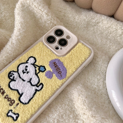 Funda de Teléfono Suave con Cachorro Amarillo Bordado - Protección Total - Image 10