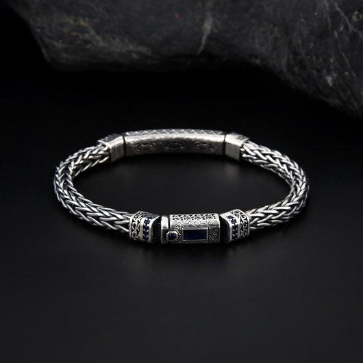 Pulsera de Plata Esterlina con Cuerda de Cáñamo y Circones Tejidos a Mano