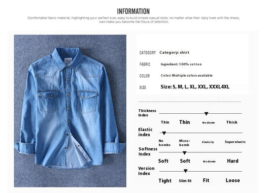 Camisa de Algodón Denim para Hombre de Manga Larga - Image 14