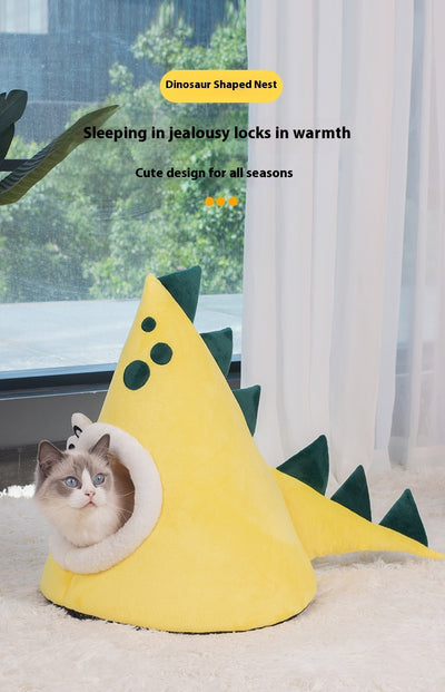 Cama Dinosaurio Amarillo para Gatos - Nido Cerrado Cálido Todo Clima - Image 11