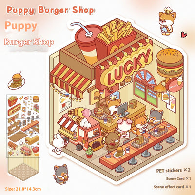 Diy Notebook Decompression Stacking Miniature Sticker set featuring a cute cartoon hot pot shop scene with animal characters. - Image 18