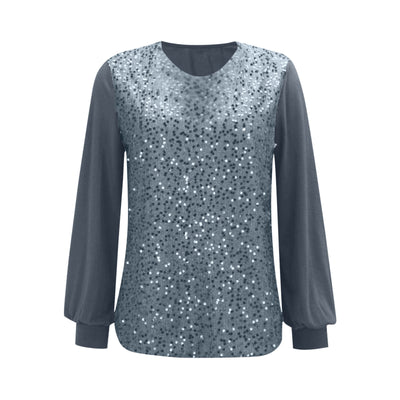 Blusa Suéter Holgada con Lentejuelas y Cuello Redondo - Manga Larga Casual - Image 18