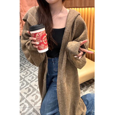 Cardigan Largo con Capucha Estilo Coreano Tejido para Mujer - Image 14