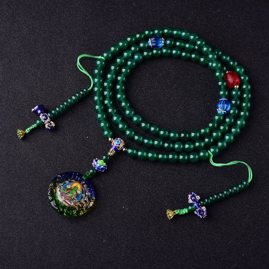 Pulsera Colgante Ágata Verde Natural 108 Círculos Múltiples Thangka