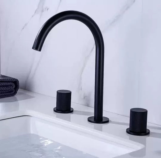 Juego de Grifo Tres Orificios en Cobre Gunmetal para Agua Caliente y Fría
