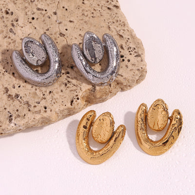 Aretes de Corazón Irregular Acero Inoxidable Chapado en Oro 18K con Costuras Geométricas - Image 14