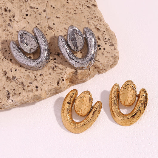 Aretes de Corazón Irregular Acero Inoxidable Chapado en Oro 18K con Costuras Geométricas - Image 14