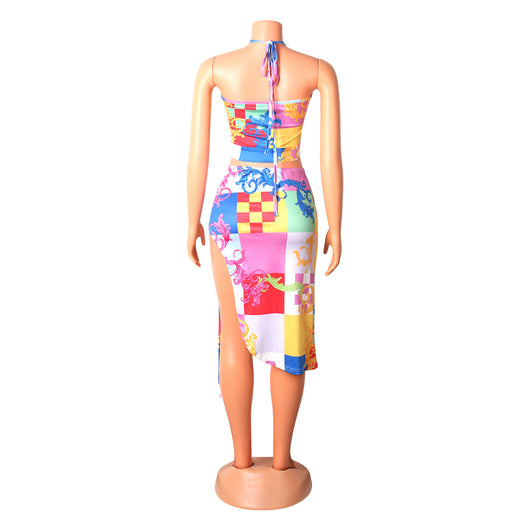 Falda Corta Asimétrica Dos Piezas con Escote Halter - Image 8