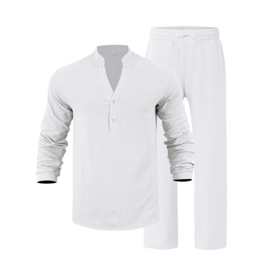 Conjunto de Pantalón y Camiseta Henley Suelta Transpirable para Hombre - Ropa de Playa Casual - Image 4