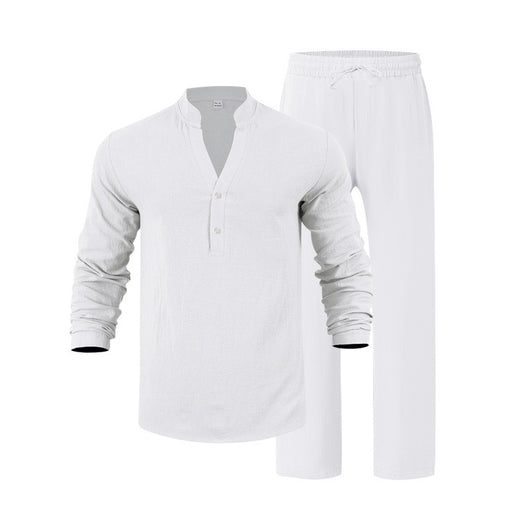 Conjunto de Pantalón y Camiseta Henley Suelta Transpirable para Hombre - Ropa de Playa Casual - Image 4
