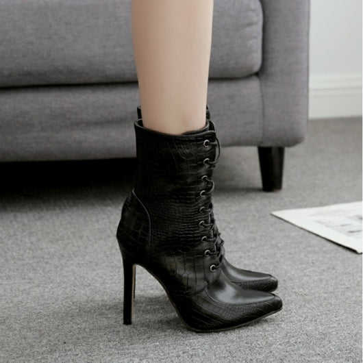 Botas Sexys de Encaje con Punta Aguda y Estampado de Serpiente - Image 5