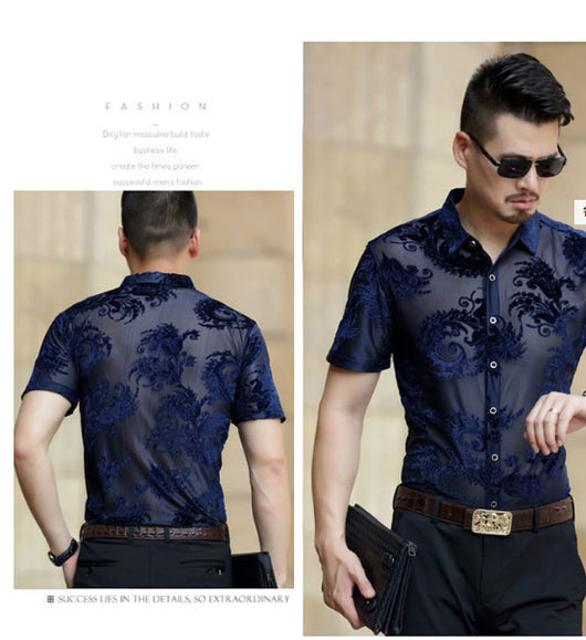 Camisa Hueca para Hombre con Bordado Flocking - Image 27
