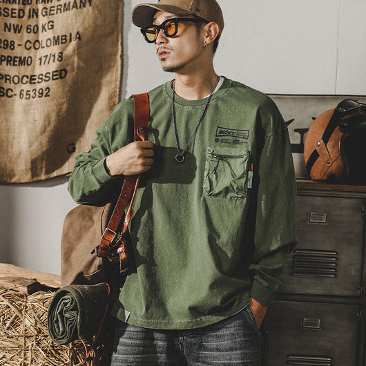 Camiseta Manga Larga Algodón Estilo Retro Americano para Hombre