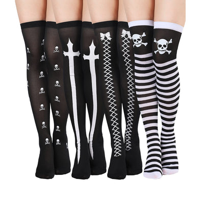 Medias Largas Hasta la Rodilla con Estampado Halloween - Telaraña, Murciélagos, Calaveras y Castillo - Image 6