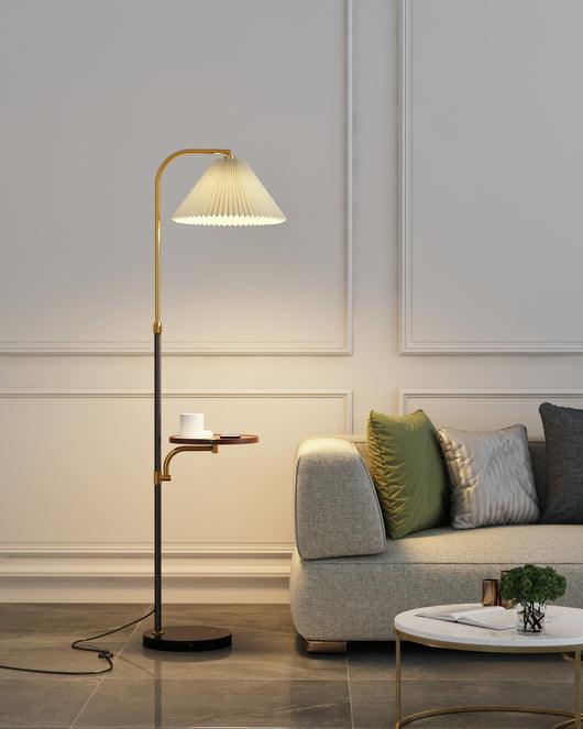Lámpara de Pie para Sala con Pantalla Plisada y Base de Madera Maciza - Image 27